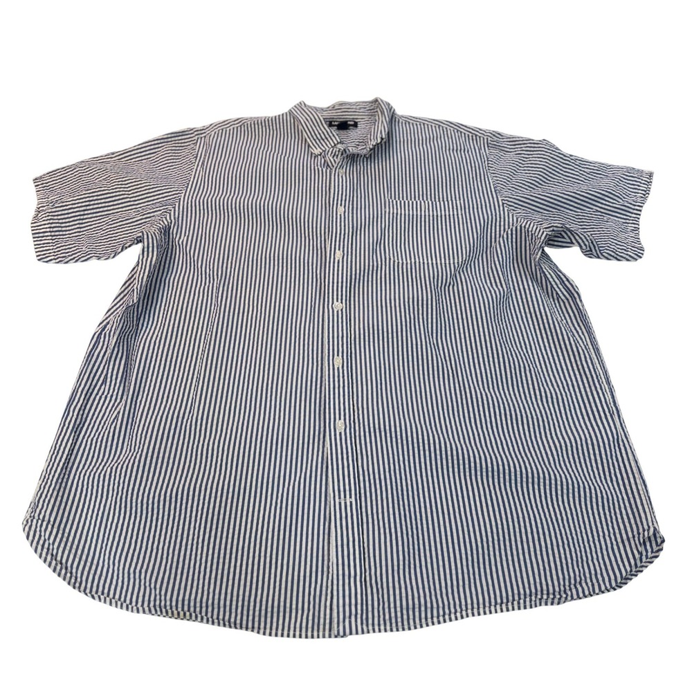 Lands' End Button Down Shirt Blue White Striped Seersucker Short Sleeve 2XLT Men